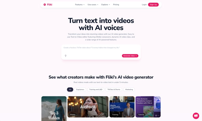 Fliki text-to-video with AI narration interface