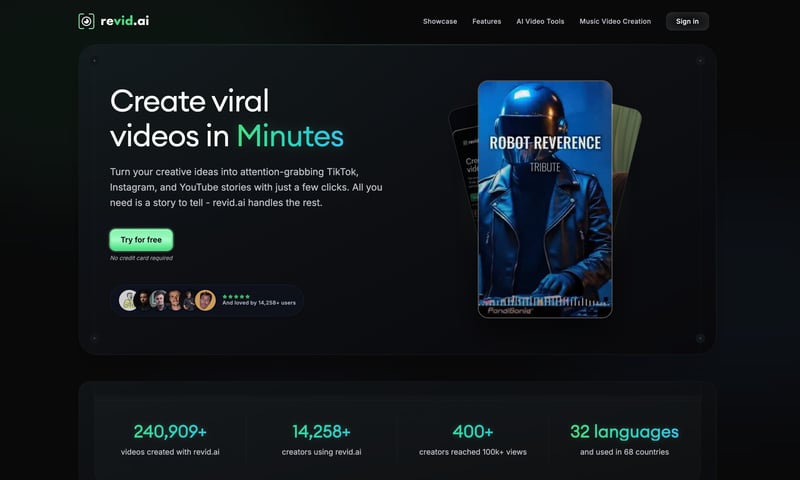 Revid.ai text-to-video generator interface