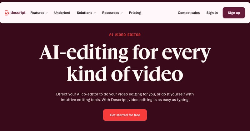 Descript transcript-based video editor with Studio Sound and Overdub voice cloning