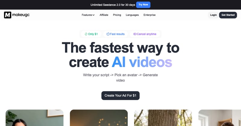 MakeUGC-Bibliothek mit AI-Darstellern zur Generierung von UGC-Anzeigenvideos