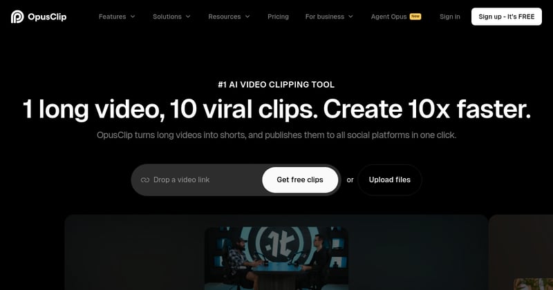 Opus Clip AI virality score and clipping interface for long-form video repurposing