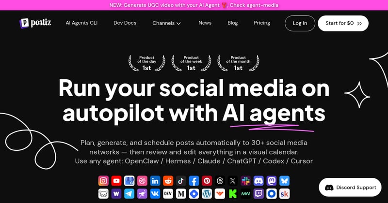 Postiz open-source social media scheduler showing AI-powered post editor and calendar