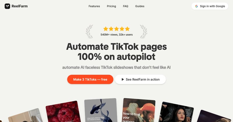 ReelFarm-Dashboard zur Automatisierung und Planung von TikTok-Slideshow-Content