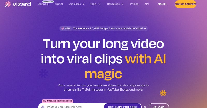 Панель Vizard AI с автоматическим поиском клипов и синхронизированными субтитрами